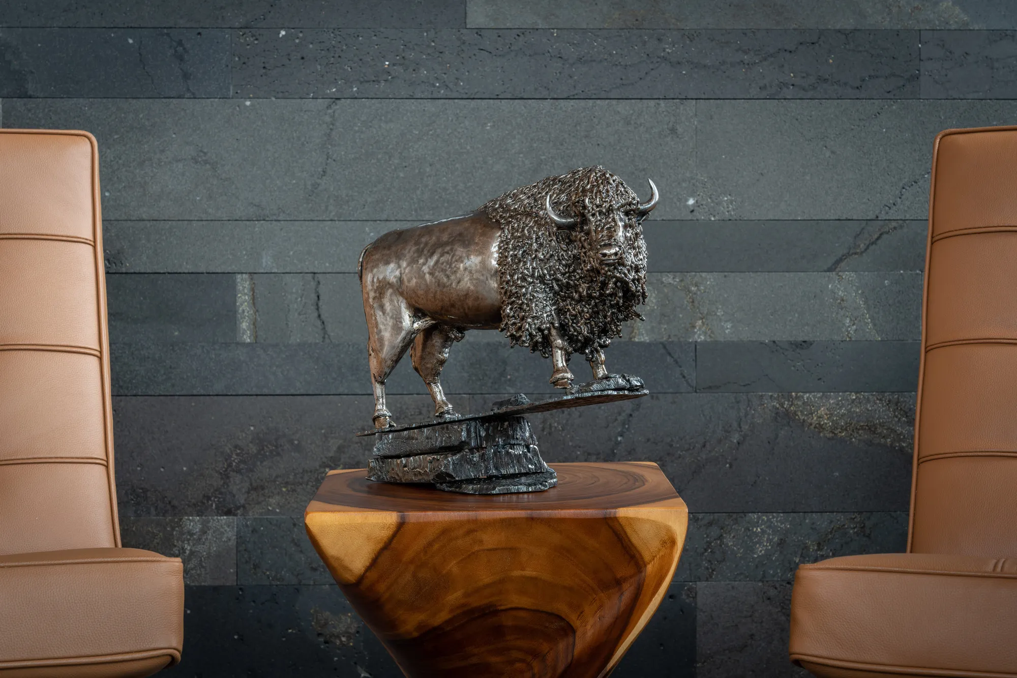 Outcast, Hammered sheet metal, weld texturing; steel base; oiled and sealed
